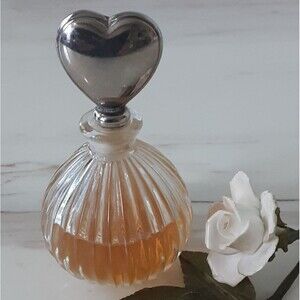 VTG Heart Shaped Silver Plated Ribbed Lead Crystal Perfume Bottle